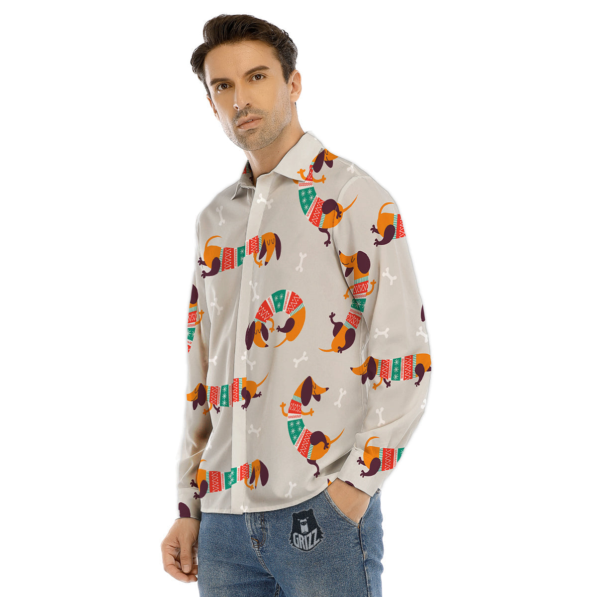 Dog Rottweiler Print Pattern Men's Dress Shirts-grizzshop