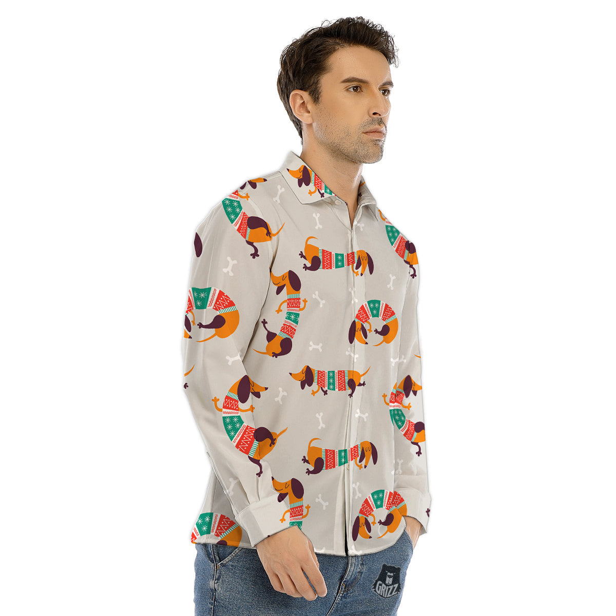 Dog Rottweiler Print Pattern Men's Dress Shirts-grizzshop