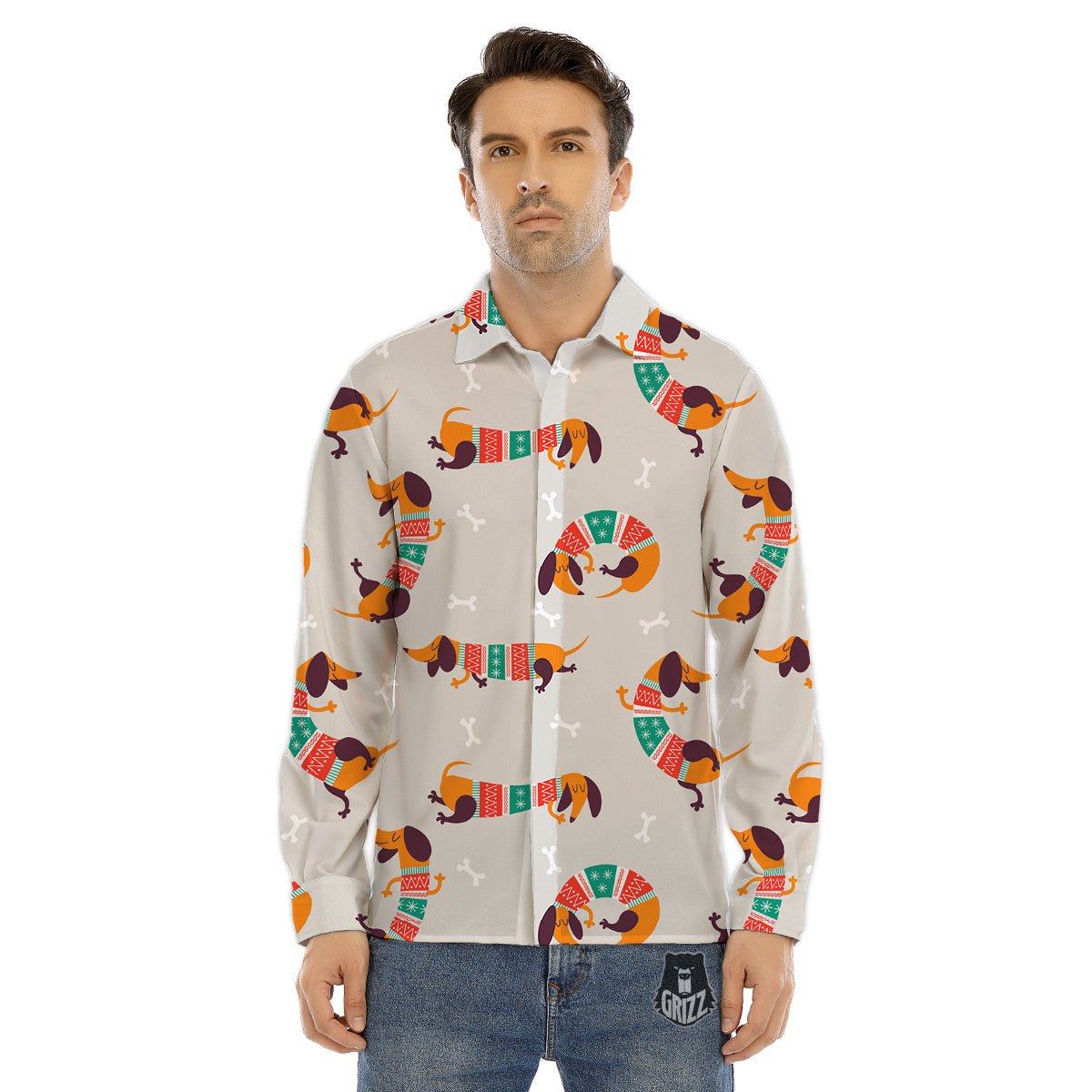 Dog Rottweiler Print Pattern Men's Dress Shirts-grizzshop