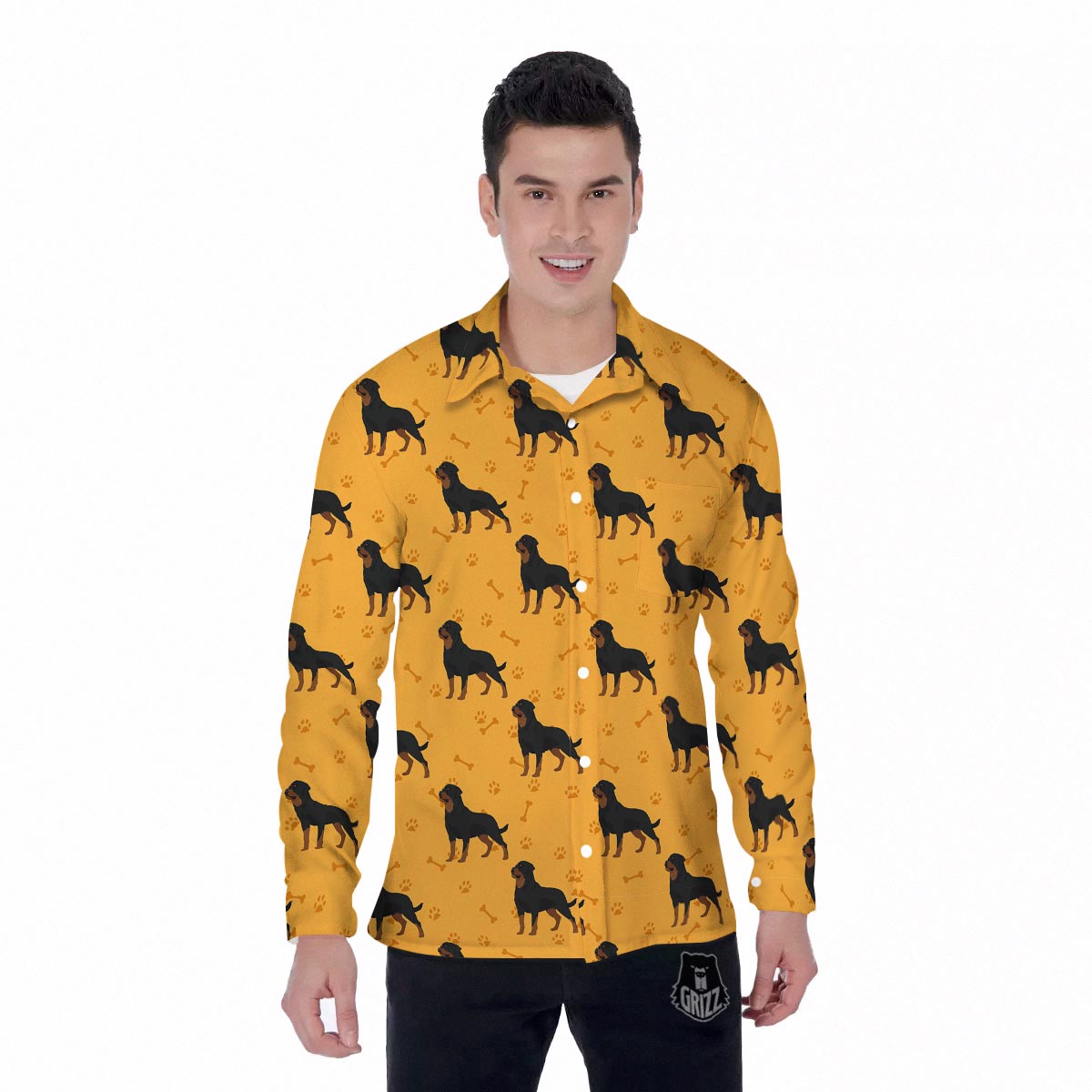 Dog Rottweiler Print Pattern Men's Long Sleeve Shirts-grizzshop