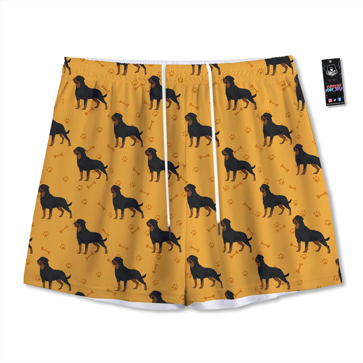 Dog Rottweiler Print Pattern Mesh Shorts