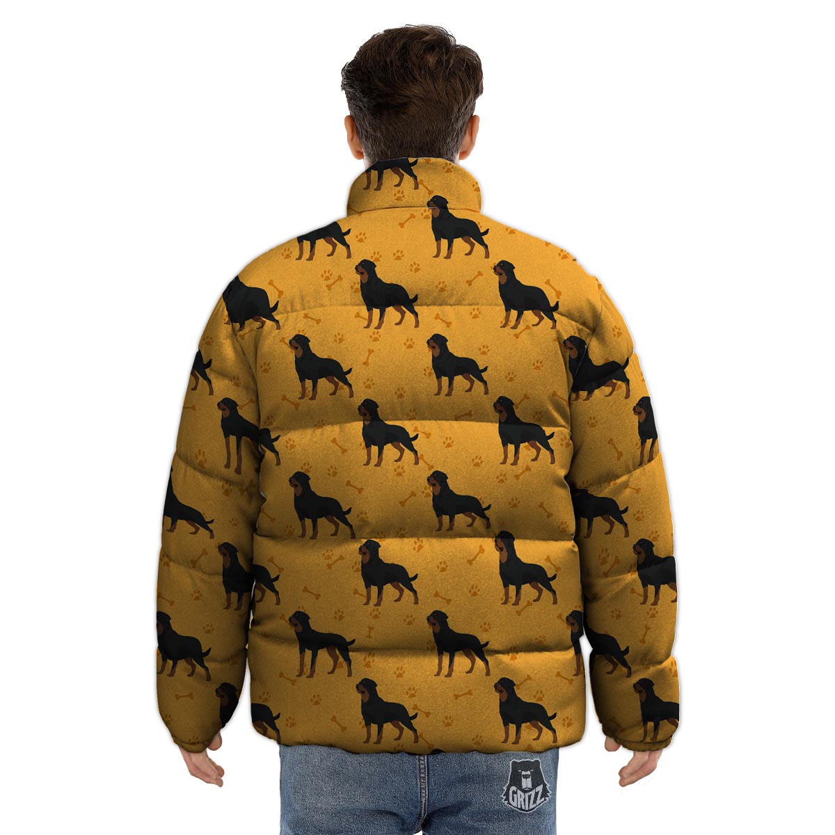 Dog Rottweiler Print Pattern Puffer Jacket-grizzshop