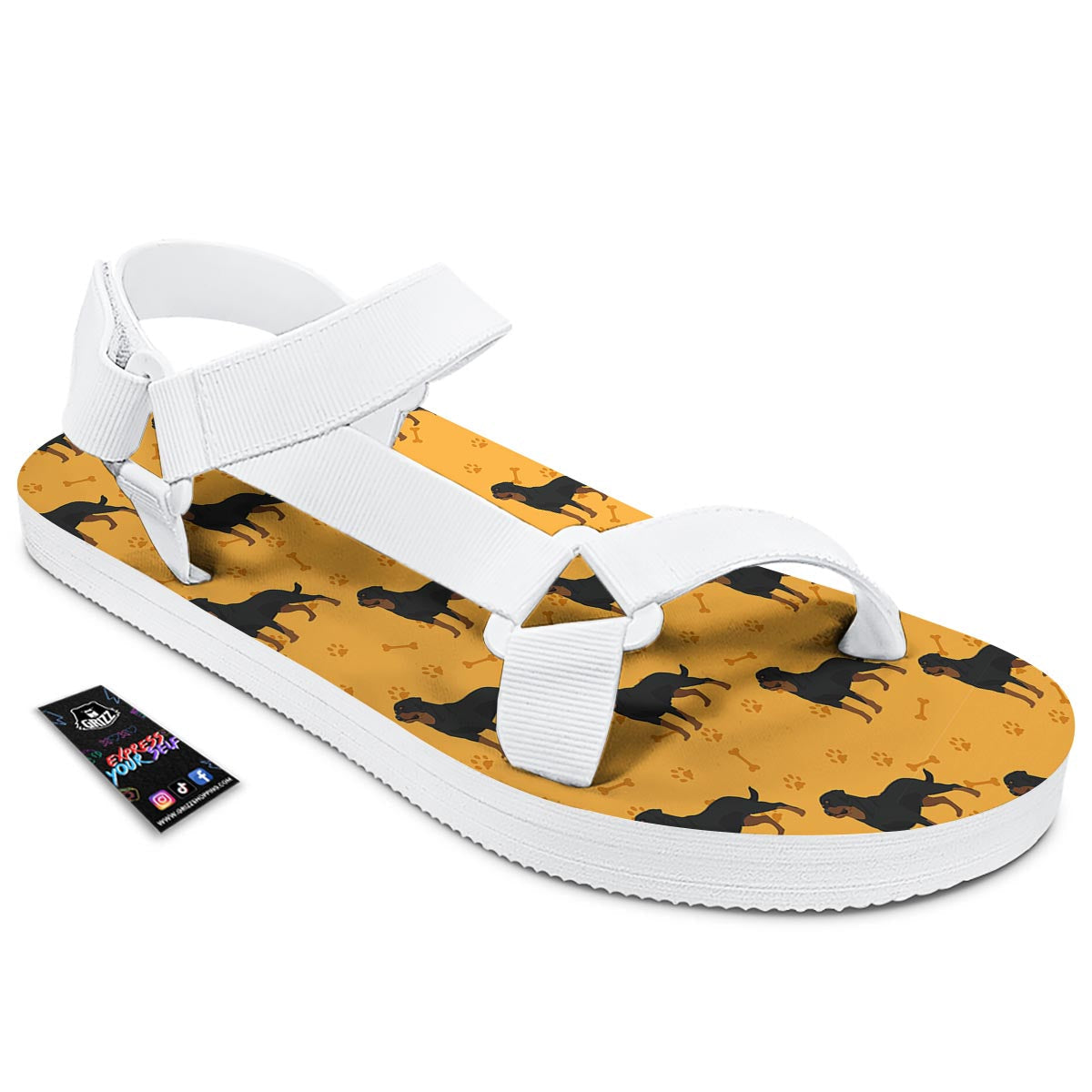 Dog Rottweiler Print Pattern White Open Toe Sandals-grizzshop