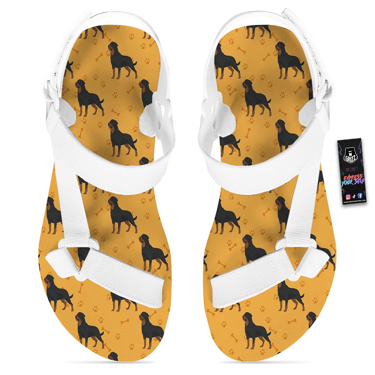 Dog Rottweiler Print Pattern White Open Toe Sandals-grizzshop