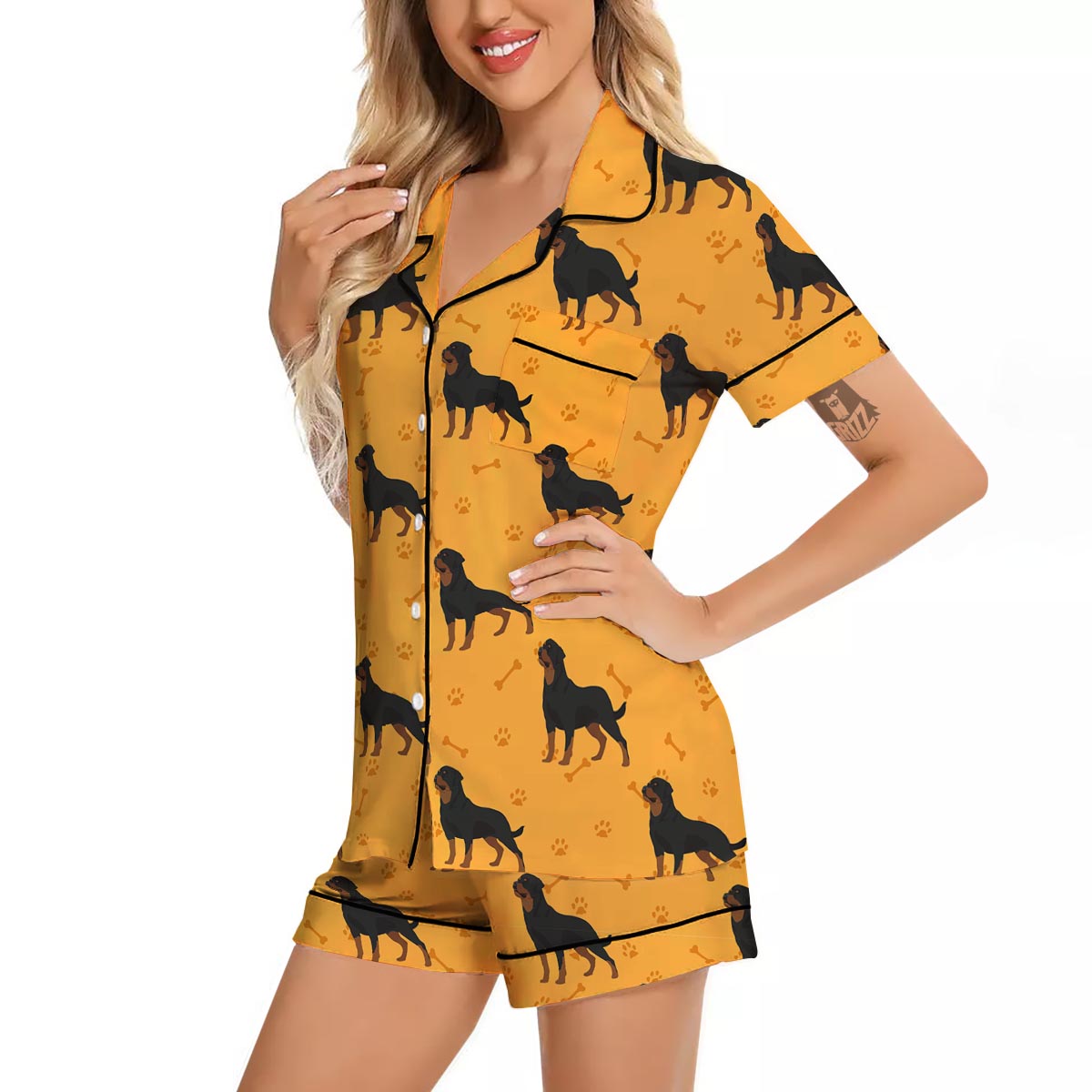 Dog Rottweiler Print Pattern Women Silk Pajamas-grizzshop