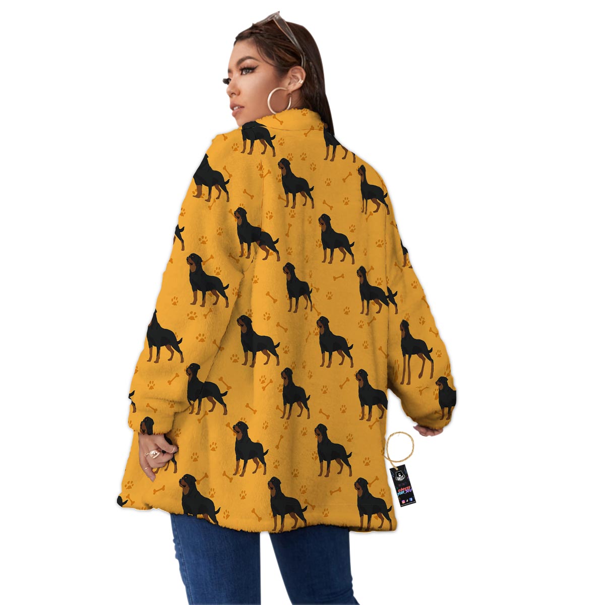 Dog Rottweiler Print Pattern Women's Sherpa Jacket-grizzshop