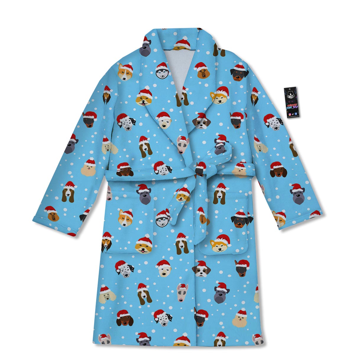 Dog Santa Print Pattern Bathrobe-grizzshop