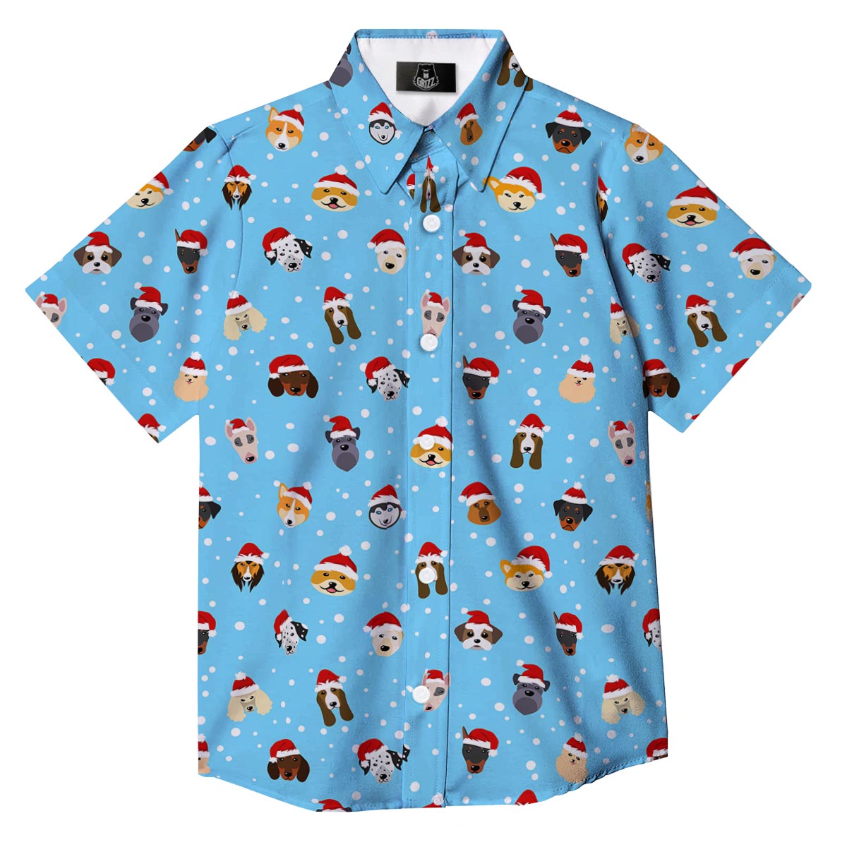Dog Santa Print Pattern Button Up Shirt-grizzshop