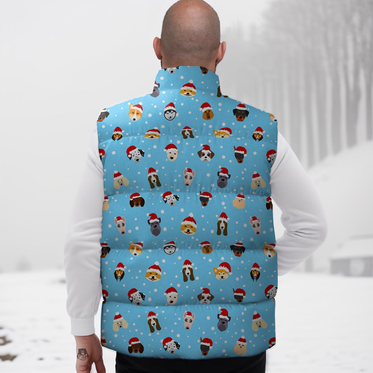 Dog Santa Print Pattern Down Vest-grizzshop