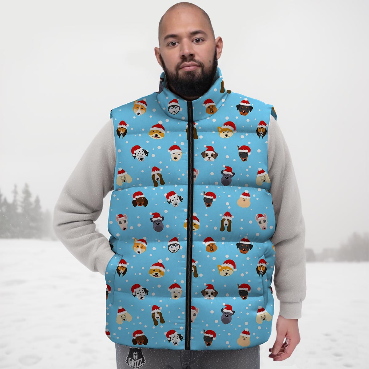Dog Santa Print Pattern Down Vest-grizzshop
