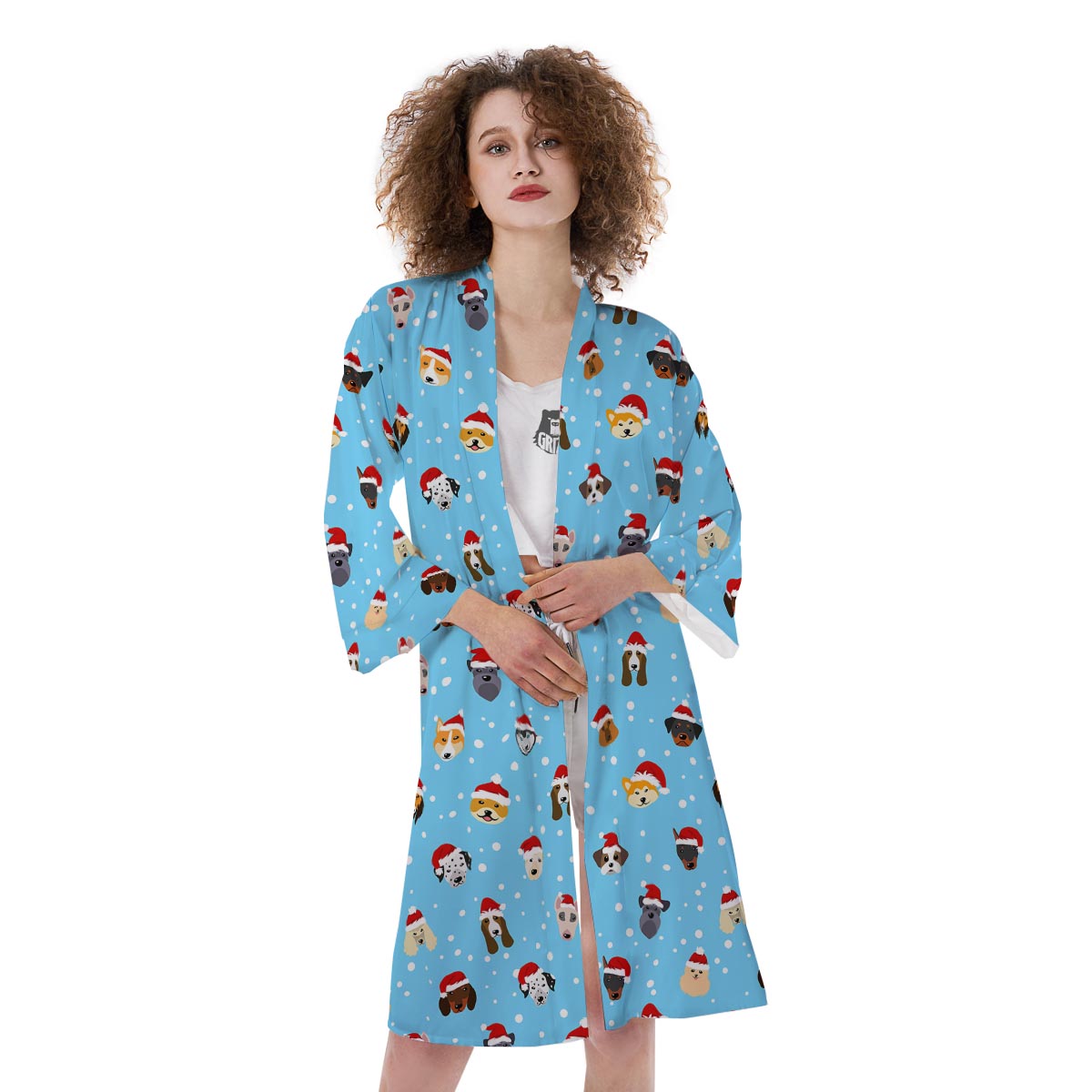Dog Santa Print Pattern Kimono-grizzshop