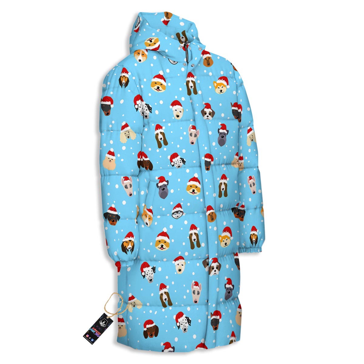 Dog Santa Print Pattern Long Down Jacket-grizzshop