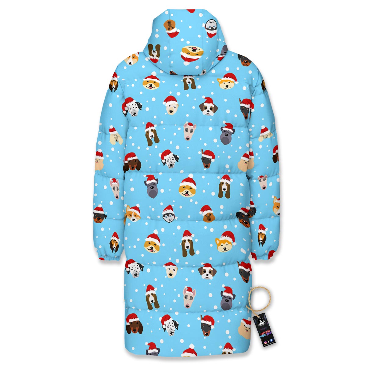 Dog Santa Print Pattern Long Down Jacket-grizzshop