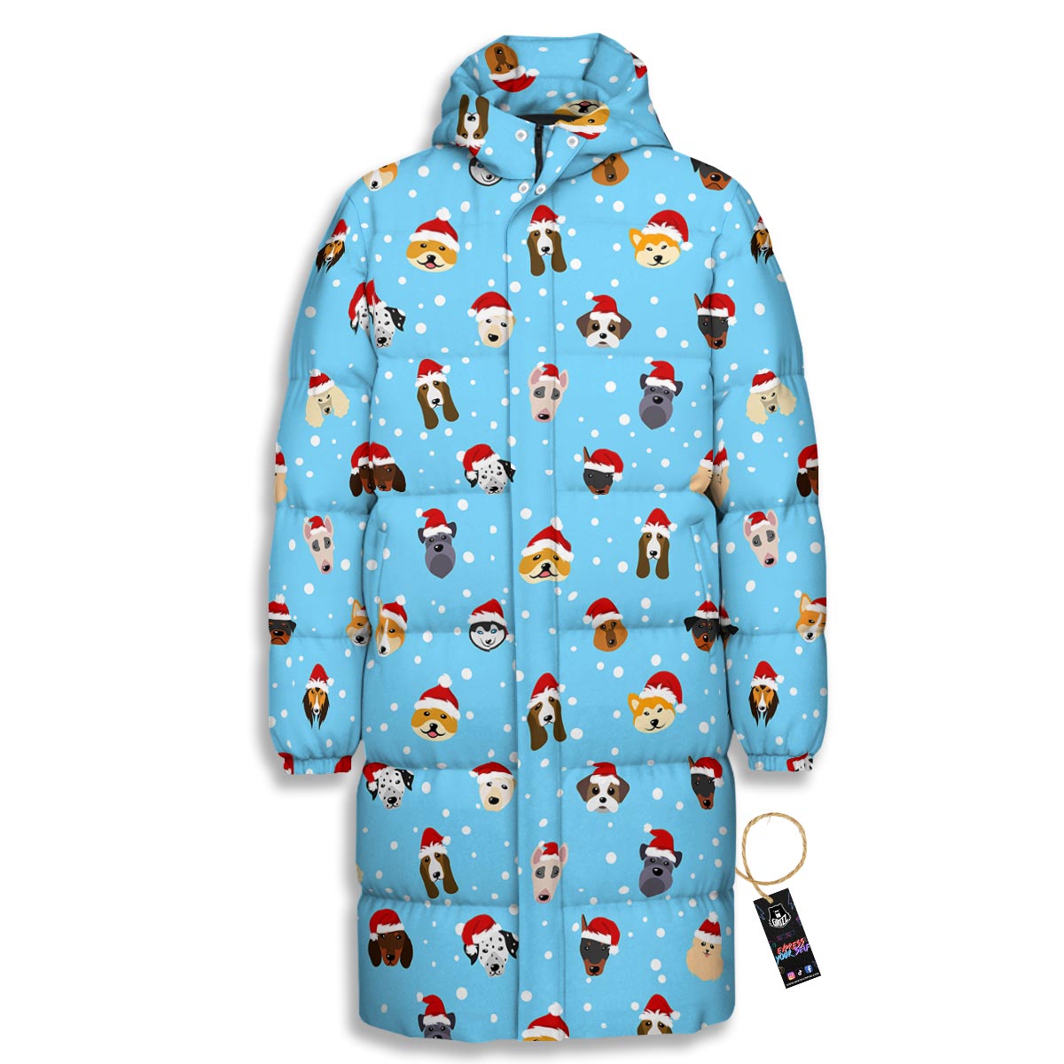 Dog Santa Print Pattern Long Down Jacket-grizzshop