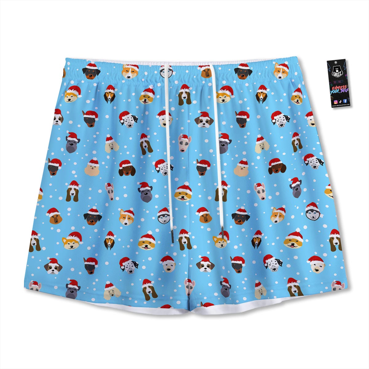 Dog Santa Print Pattern Mesh Shorts-grizzshop