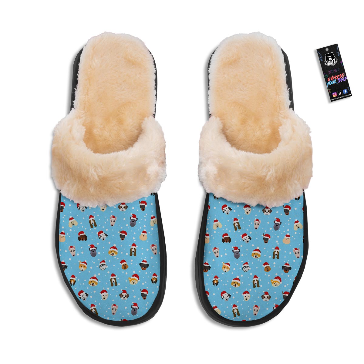 Dog Santa Print Pattern Slippers-grizzshop