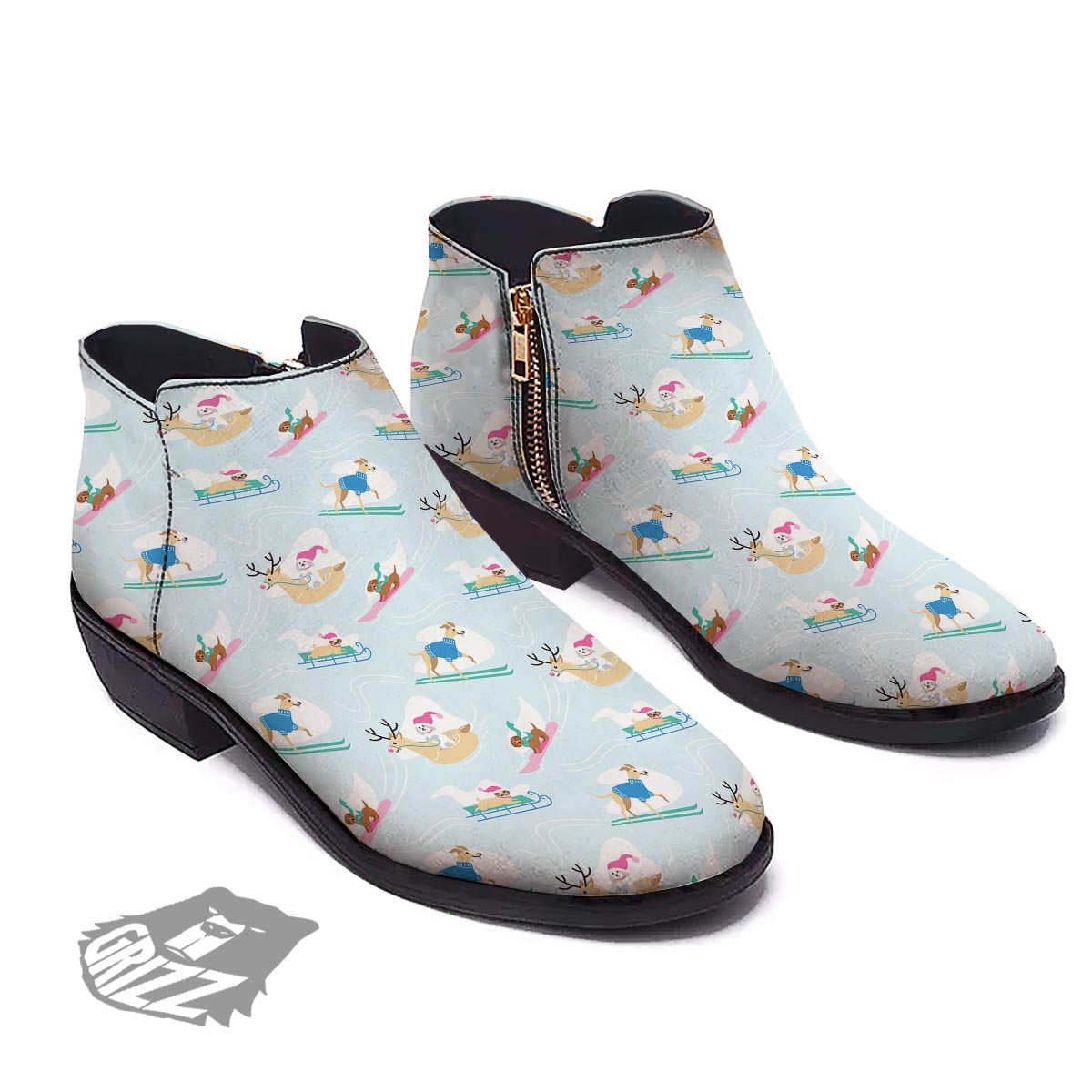 Dog Skiing Print Pattern Ankle Boots-grizzshop