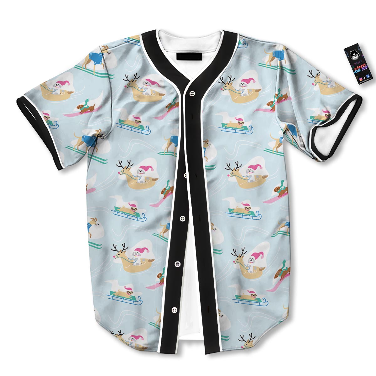 Dog Skiing Print Pattern Baseball Jersey-grizzshop