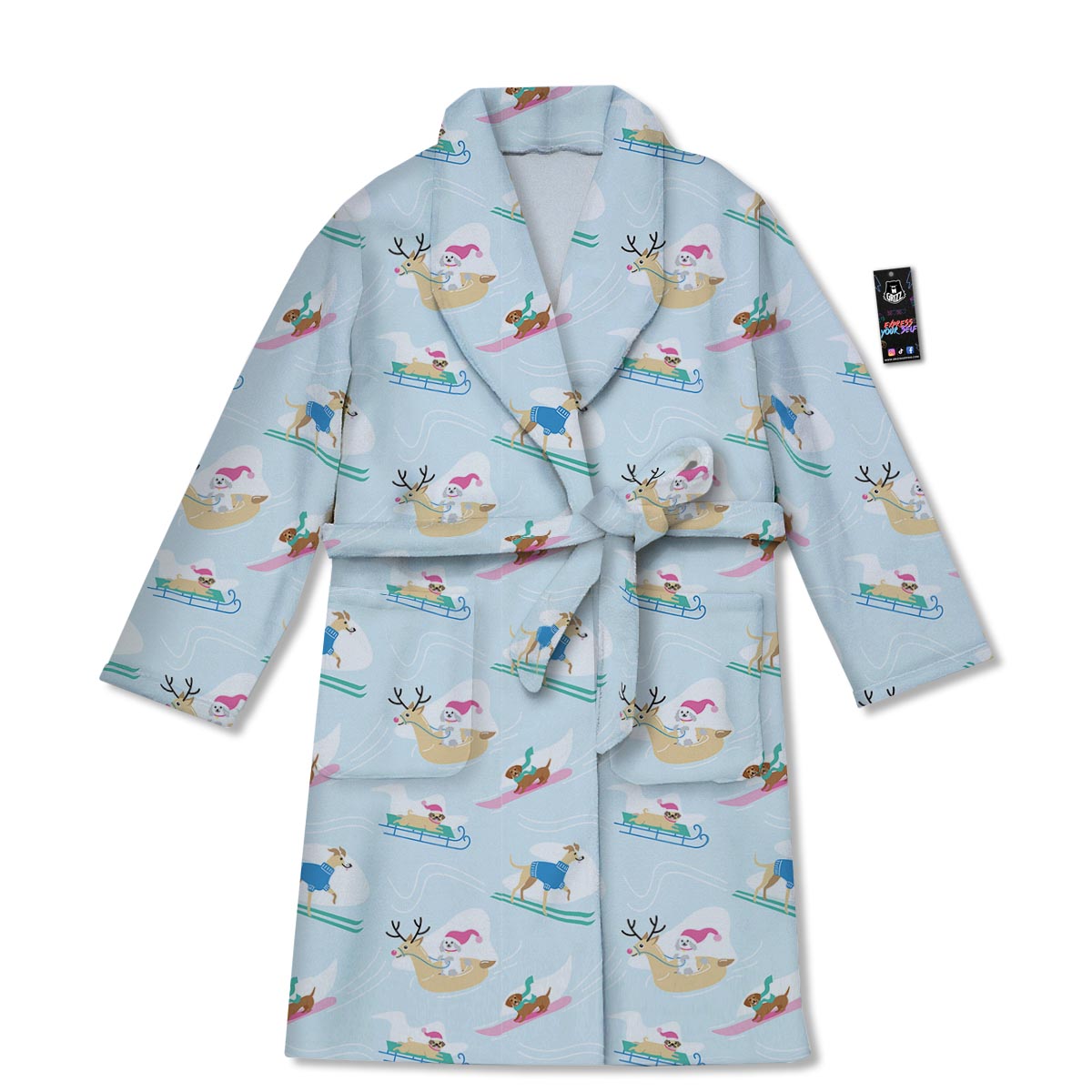 Dog Skiing Print Pattern Bathrobe-grizzshop