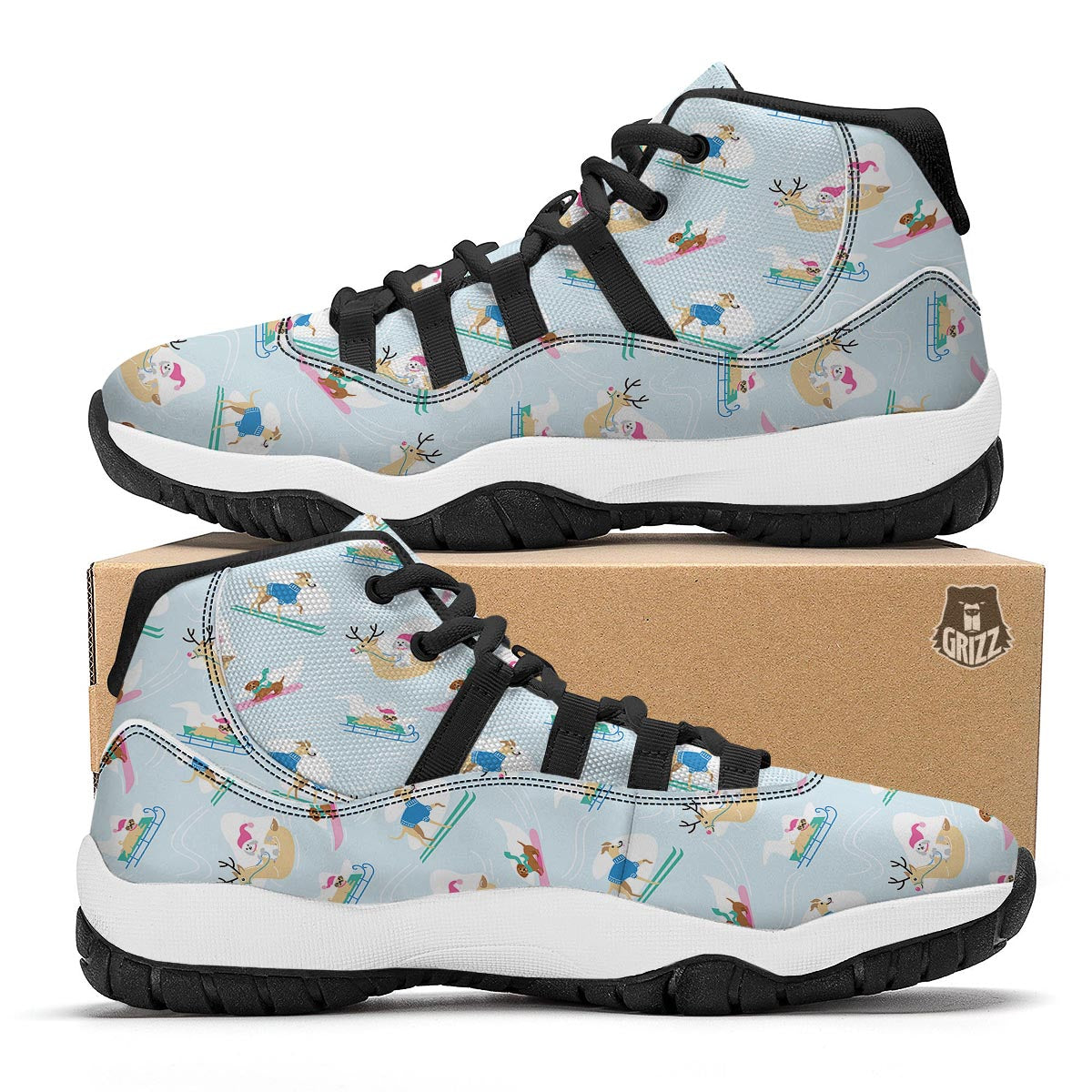 Dog Skiing Print Pattern Black Bball Shoes-grizzshop