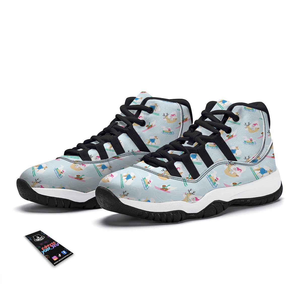 Dog Skiing Print Pattern Black Bball Shoes-grizzshop