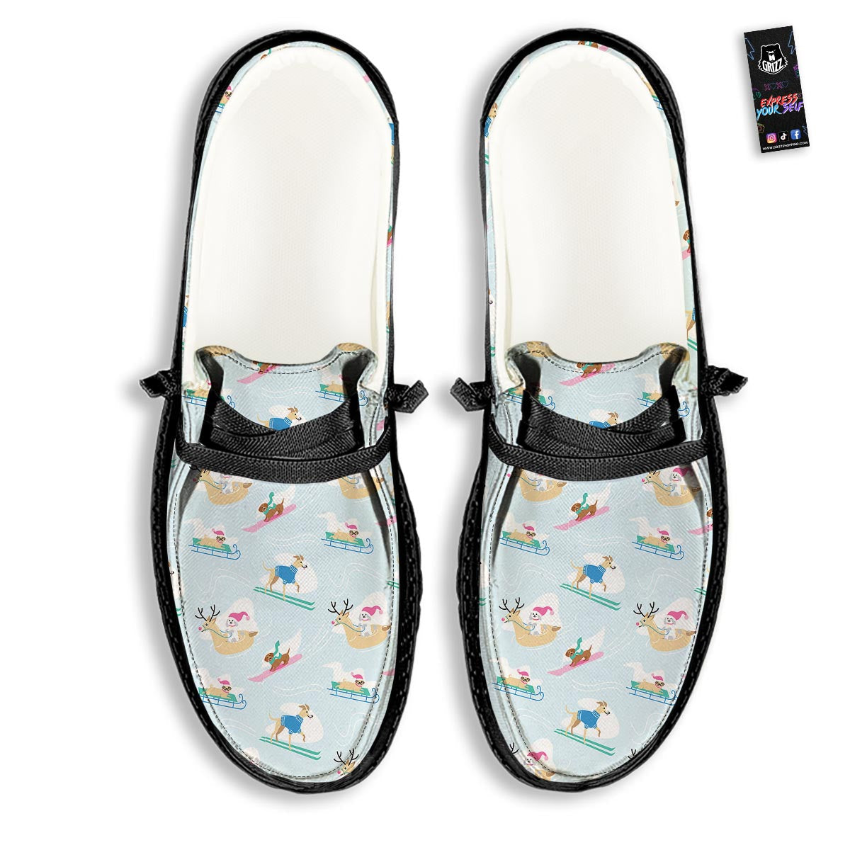 Dog Skiing Print Pattern Black Loafers-grizzshop