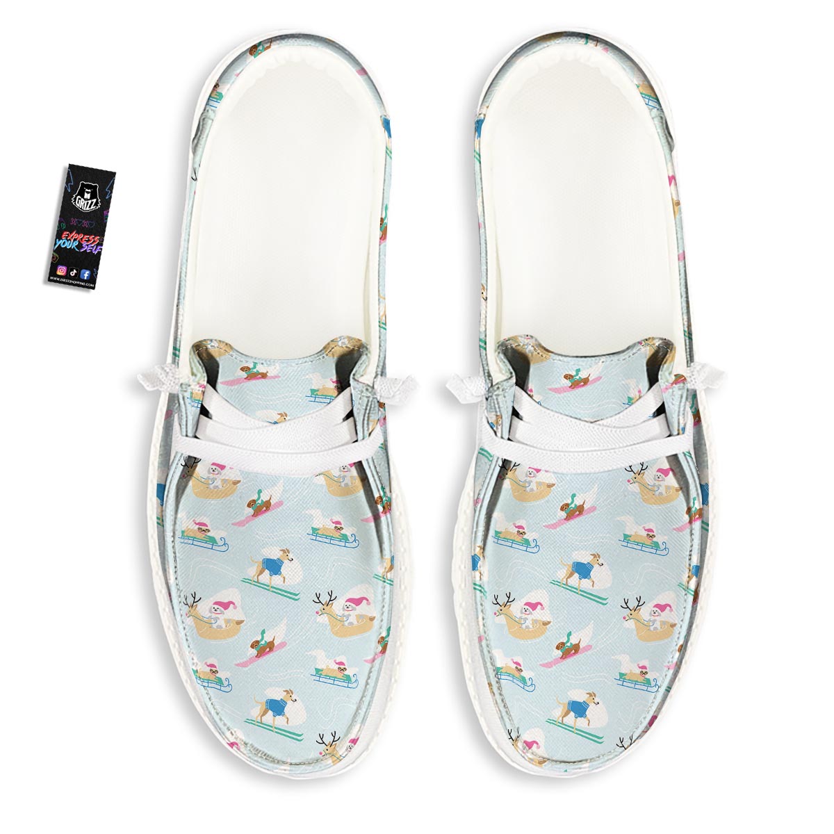 Dog Skiing Print Pattern Black Loafers-grizzshop