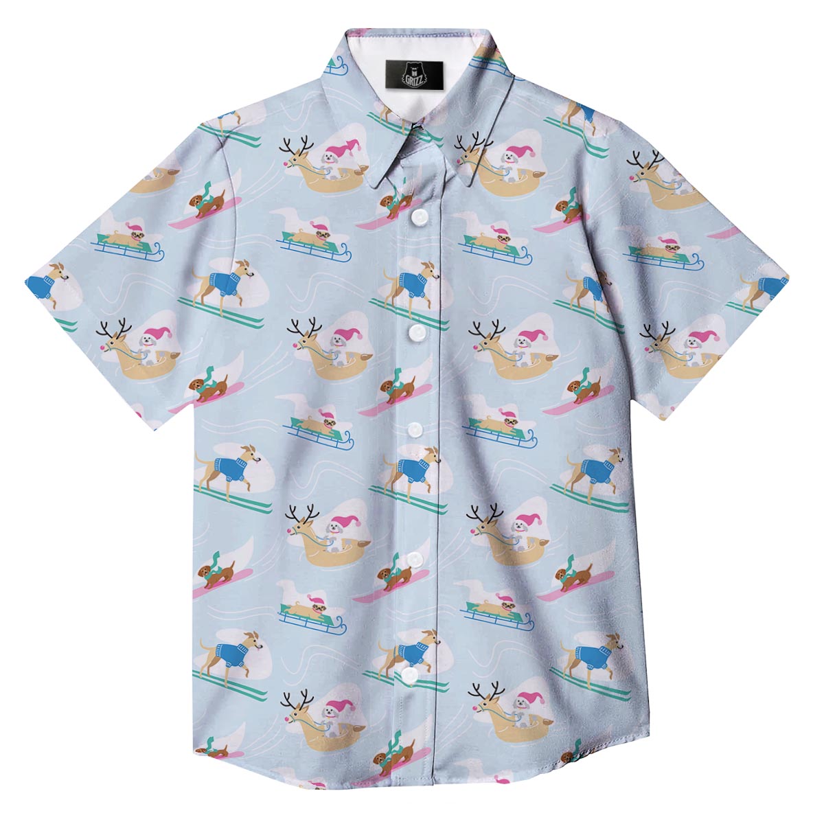 Dog Skiing Print Pattern Button Up Shirt-grizzshop