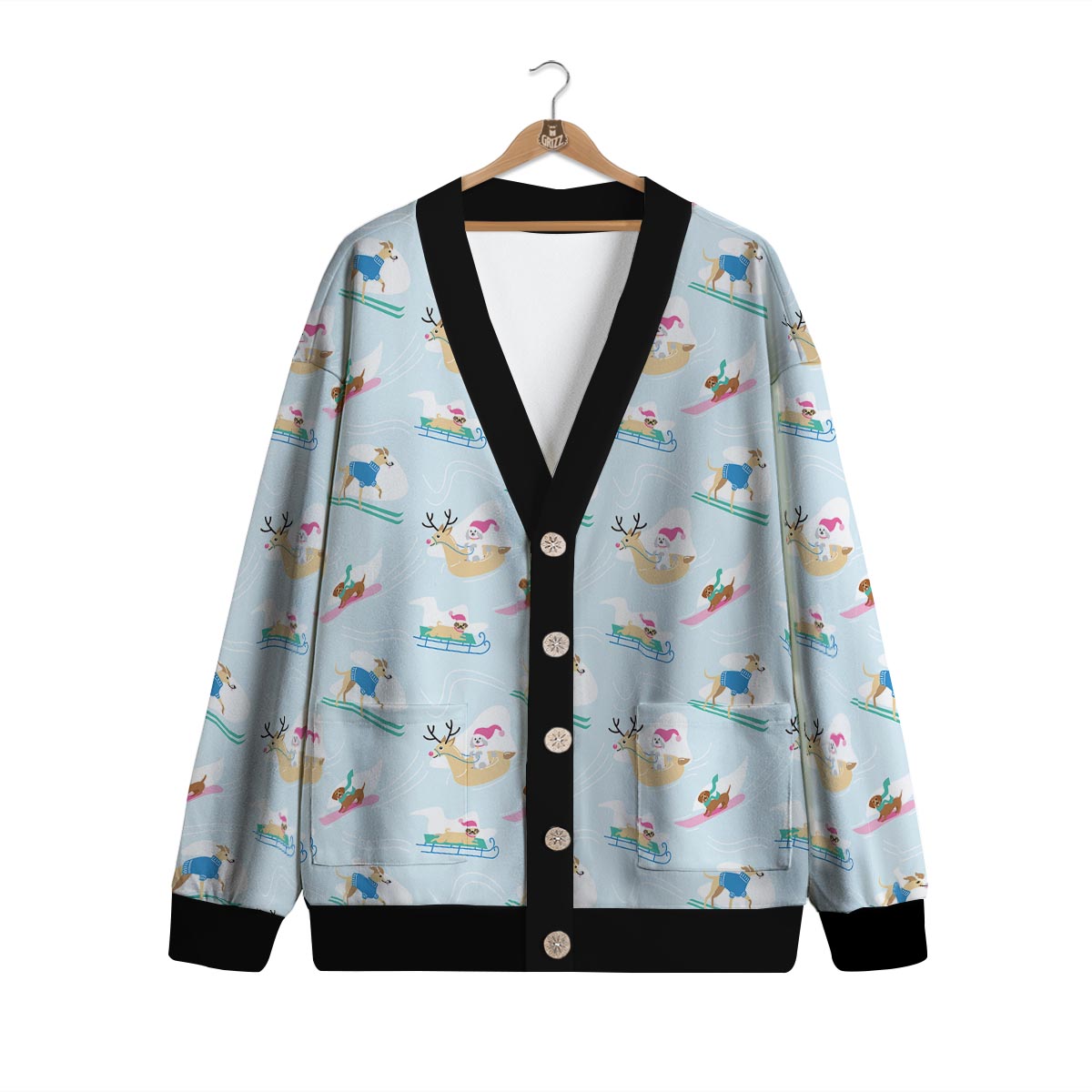 Dog Skiing Print Pattern Cardigan-grizzshop