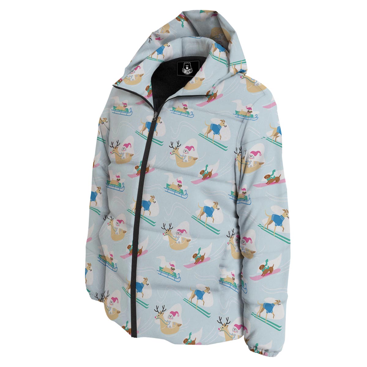Dog Skiing Print Pattern Down Jacket-grizzshop