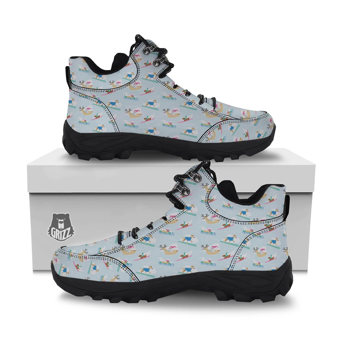 Dog Skiing Print Pattern Hiking Shoes-grizzshop