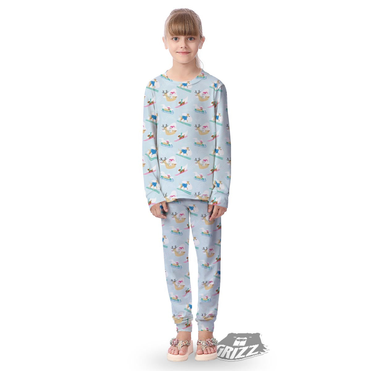 Dog Skiing Print Pattern Kid's Pajamas-grizzshop