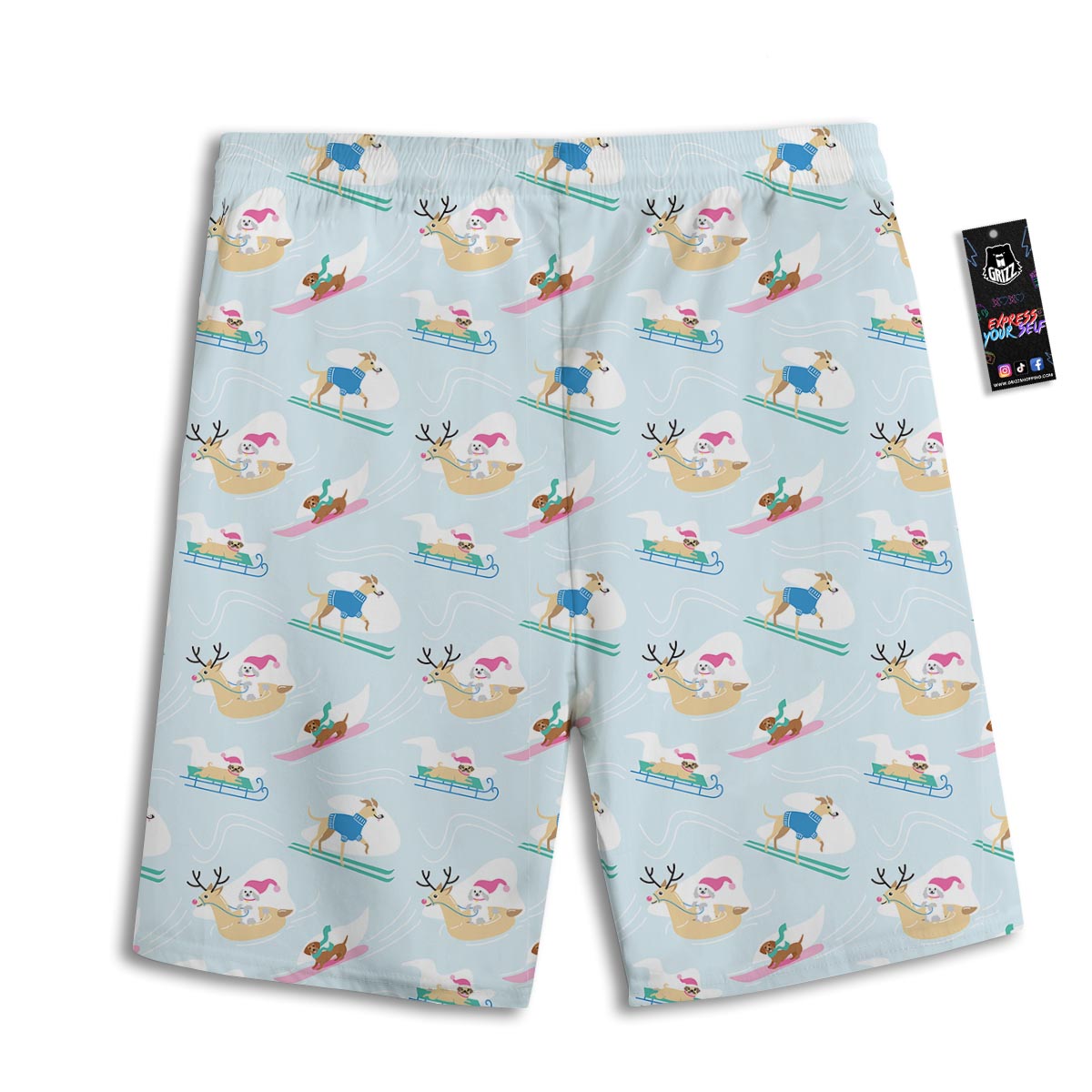 Dog Skiing Print Pattern Men's Athletic Shorts