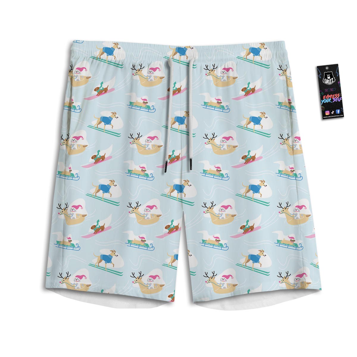 Dog Skiing Print Pattern Men's Athletic Shorts