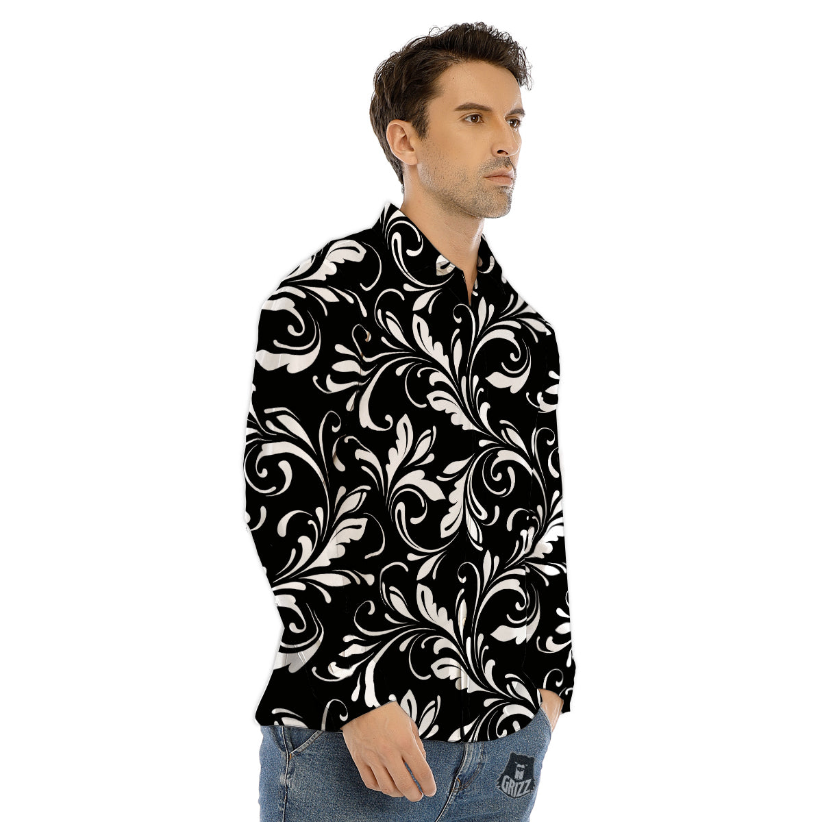 Dog Skiing Print Pattern Men's Dress Shirts-grizzshop