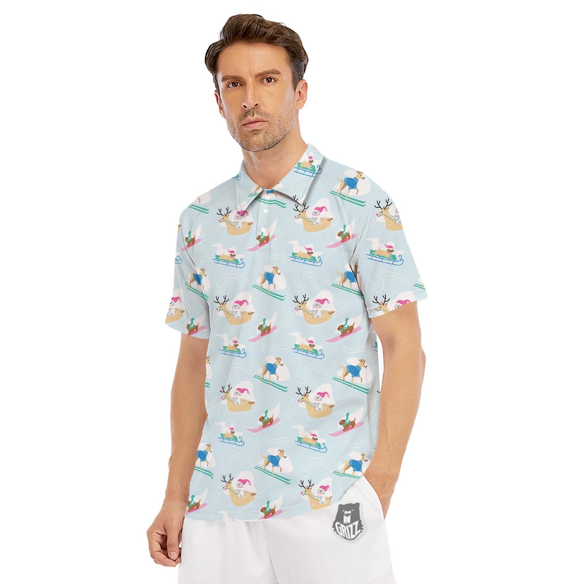 Dog Skiing Print Pattern Men's Golf Shirts-grizzshop