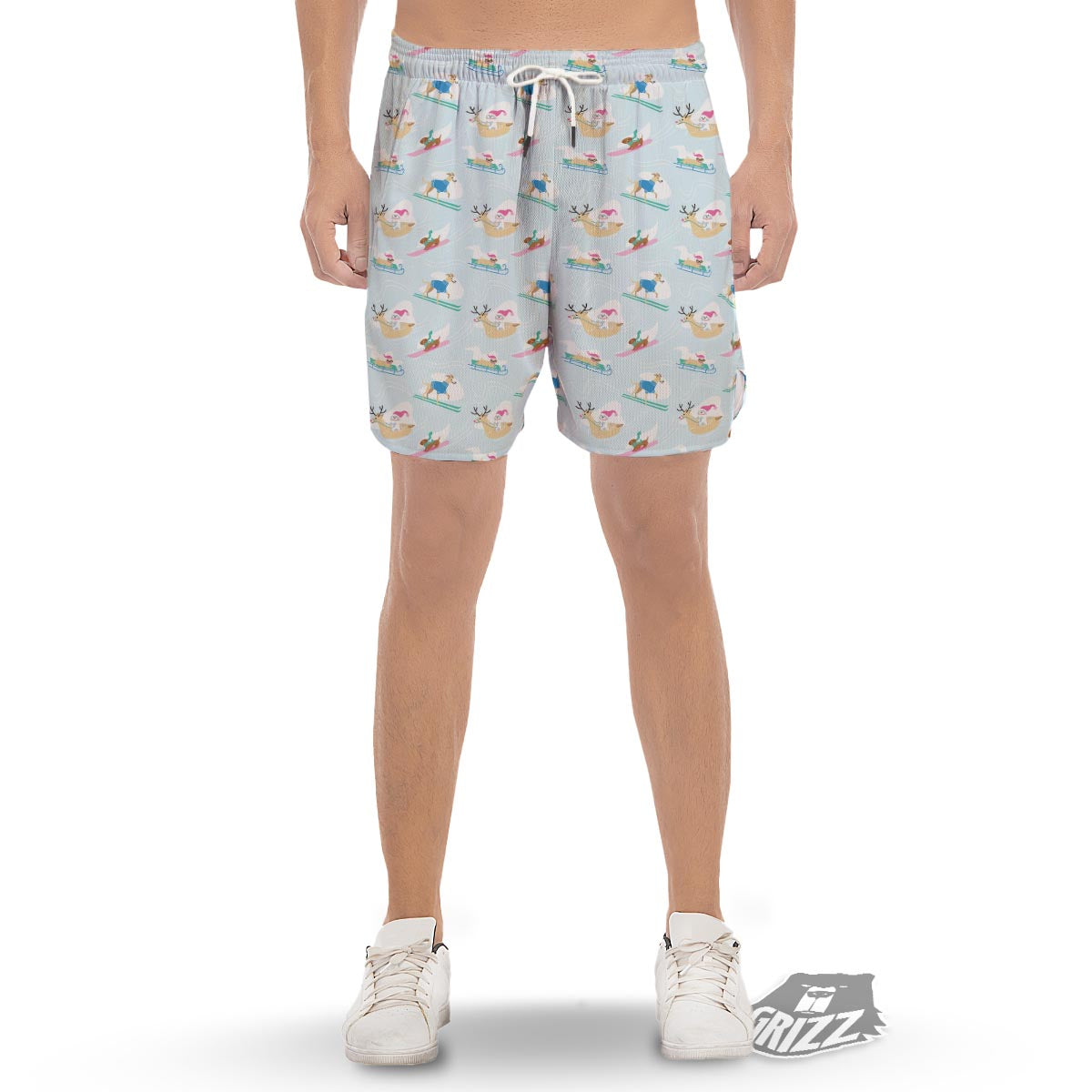 Dog Skiing Print Pattern Men's Gym Shorts-grizzshop