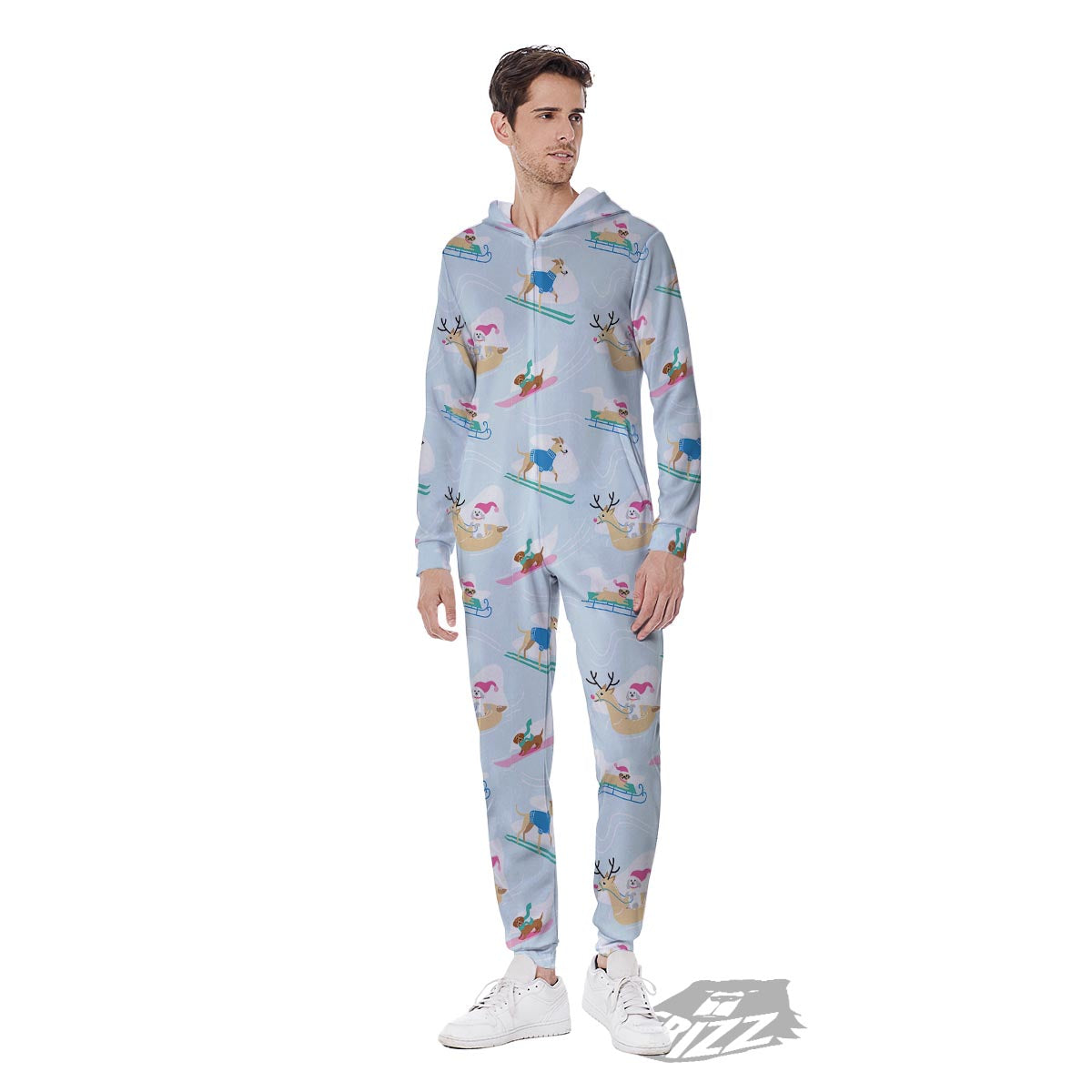 Dog Skiing Print Pattern Men's Jumpsuit-grizzshop