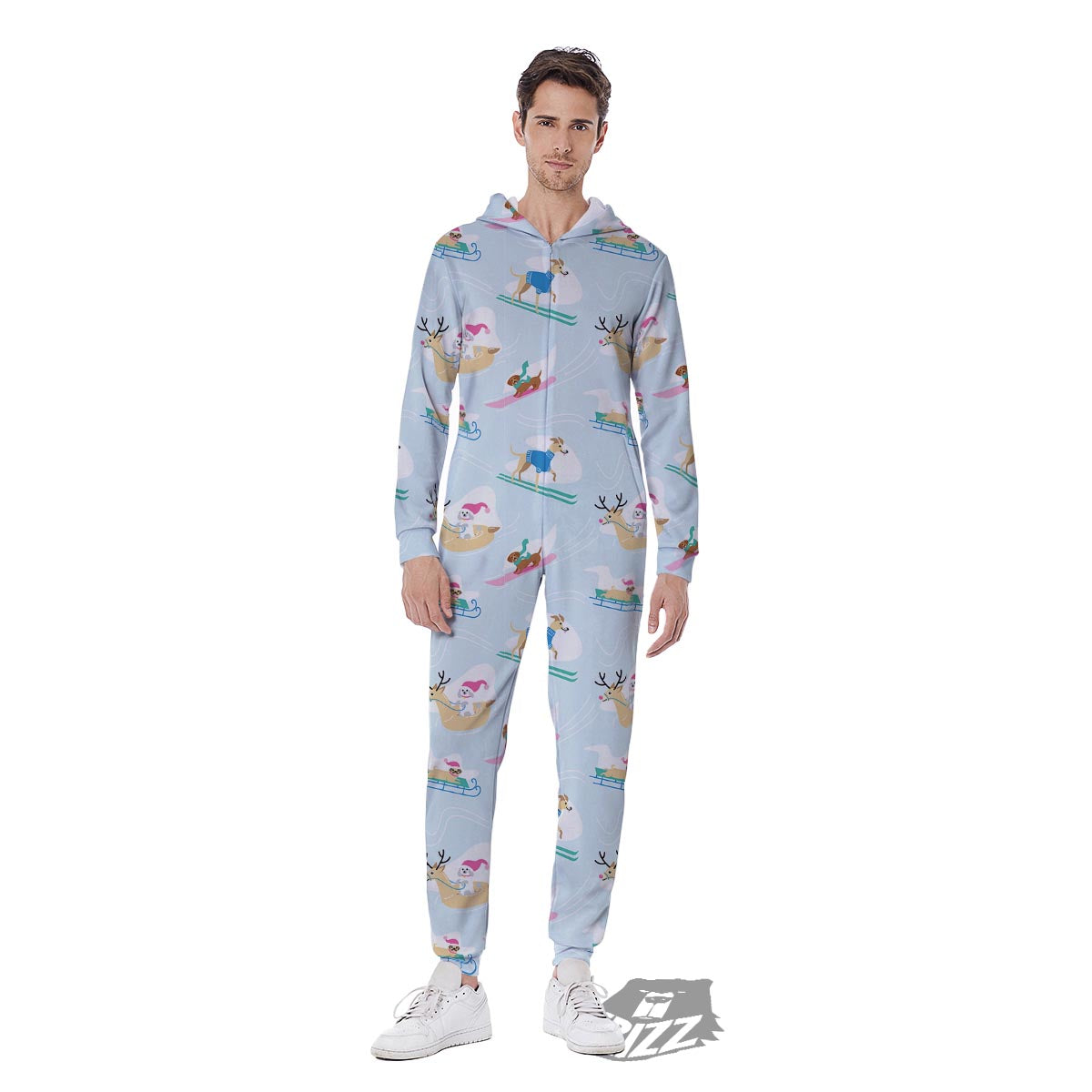 Dog Skiing Print Pattern Men's Jumpsuit-grizzshop