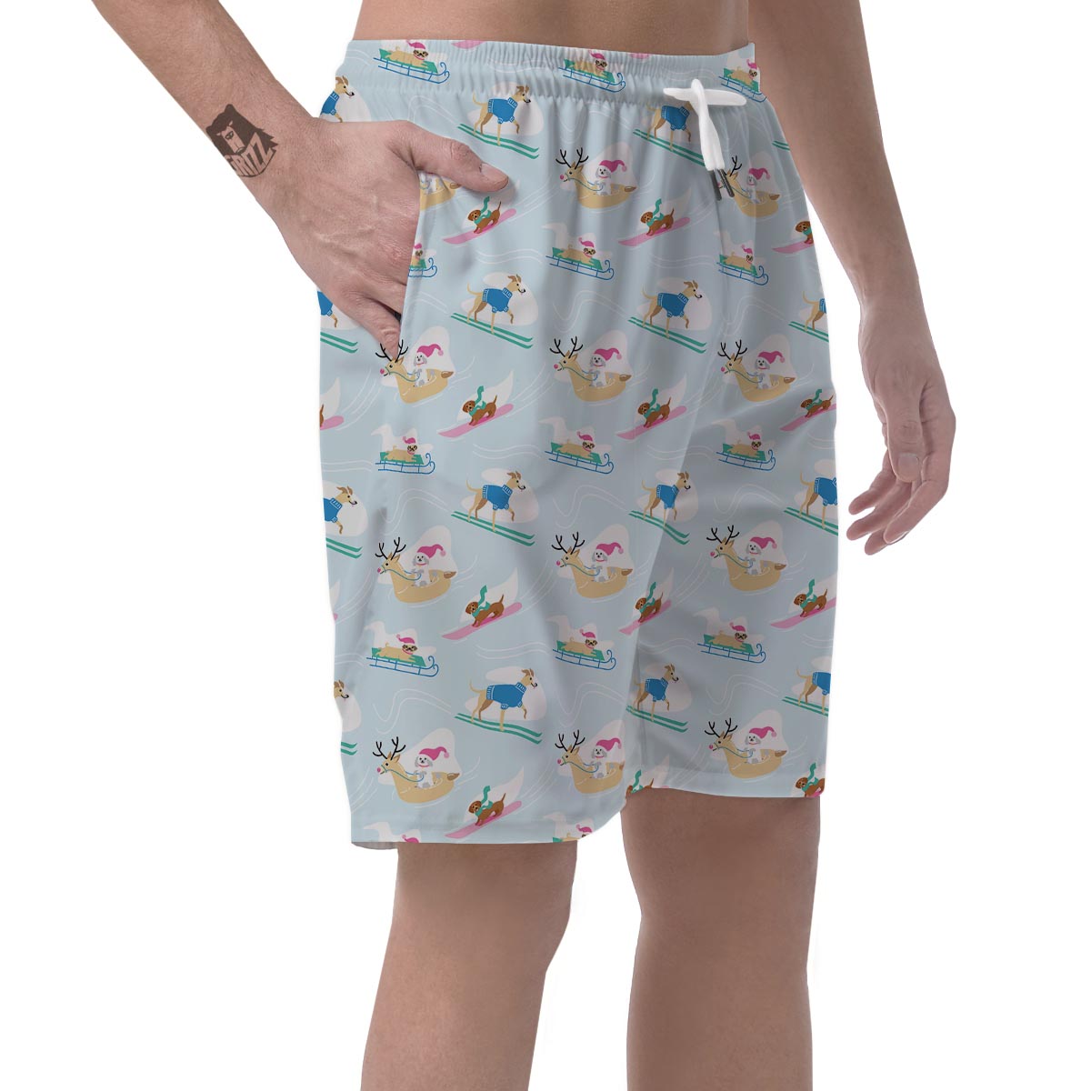 Dog Skiing Print Pattern Men's Shorts-grizzshop