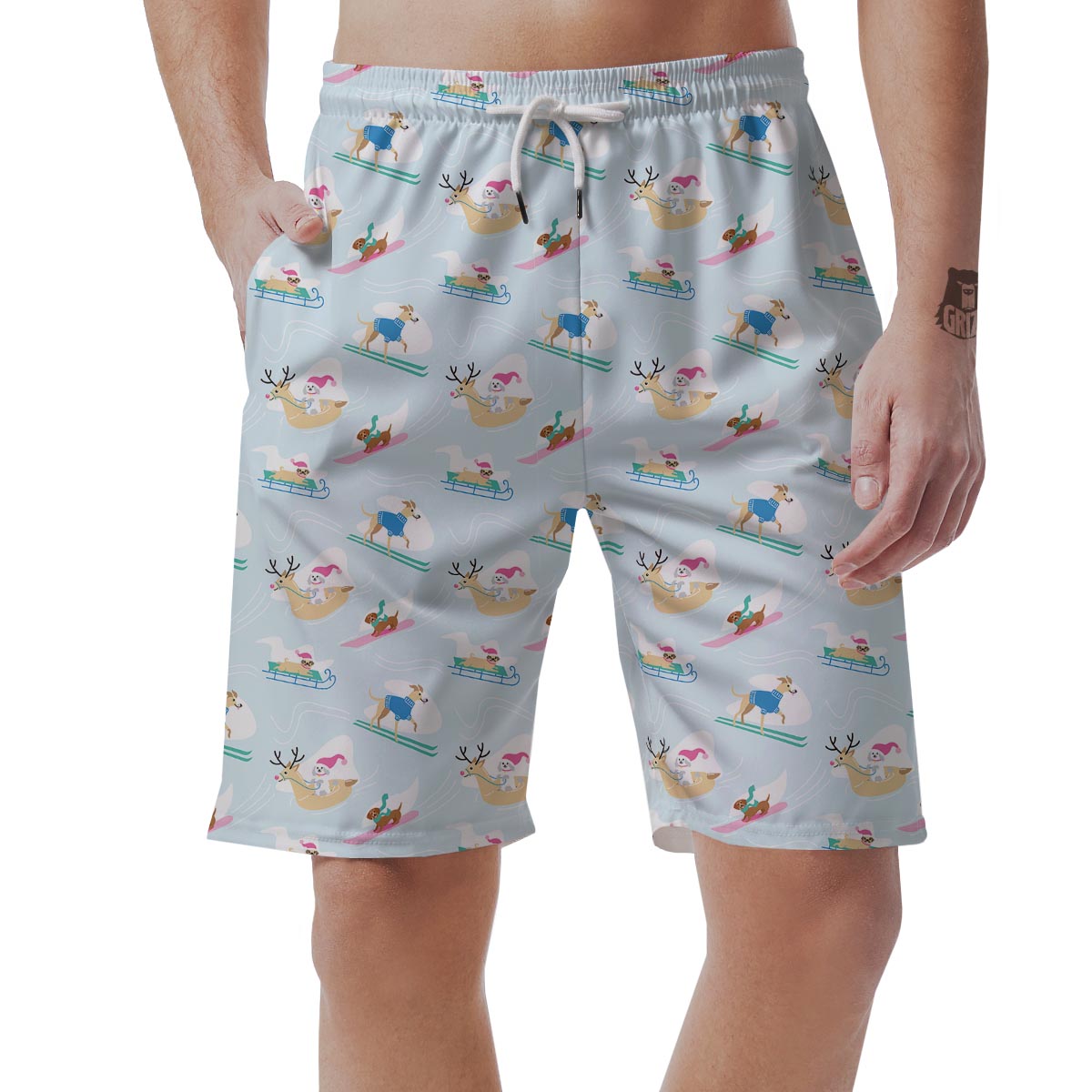 Dog Skiing Print Pattern Men's Shorts-grizzshop