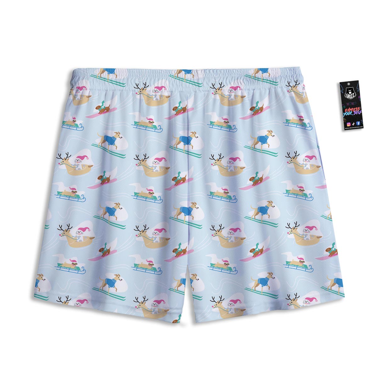Dog Skiing Print Pattern Mesh Shorts