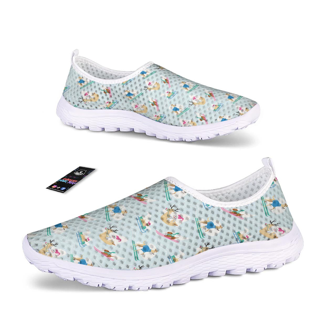 Dog Skiing Print Pattern Nurse Shoes-grizzshop