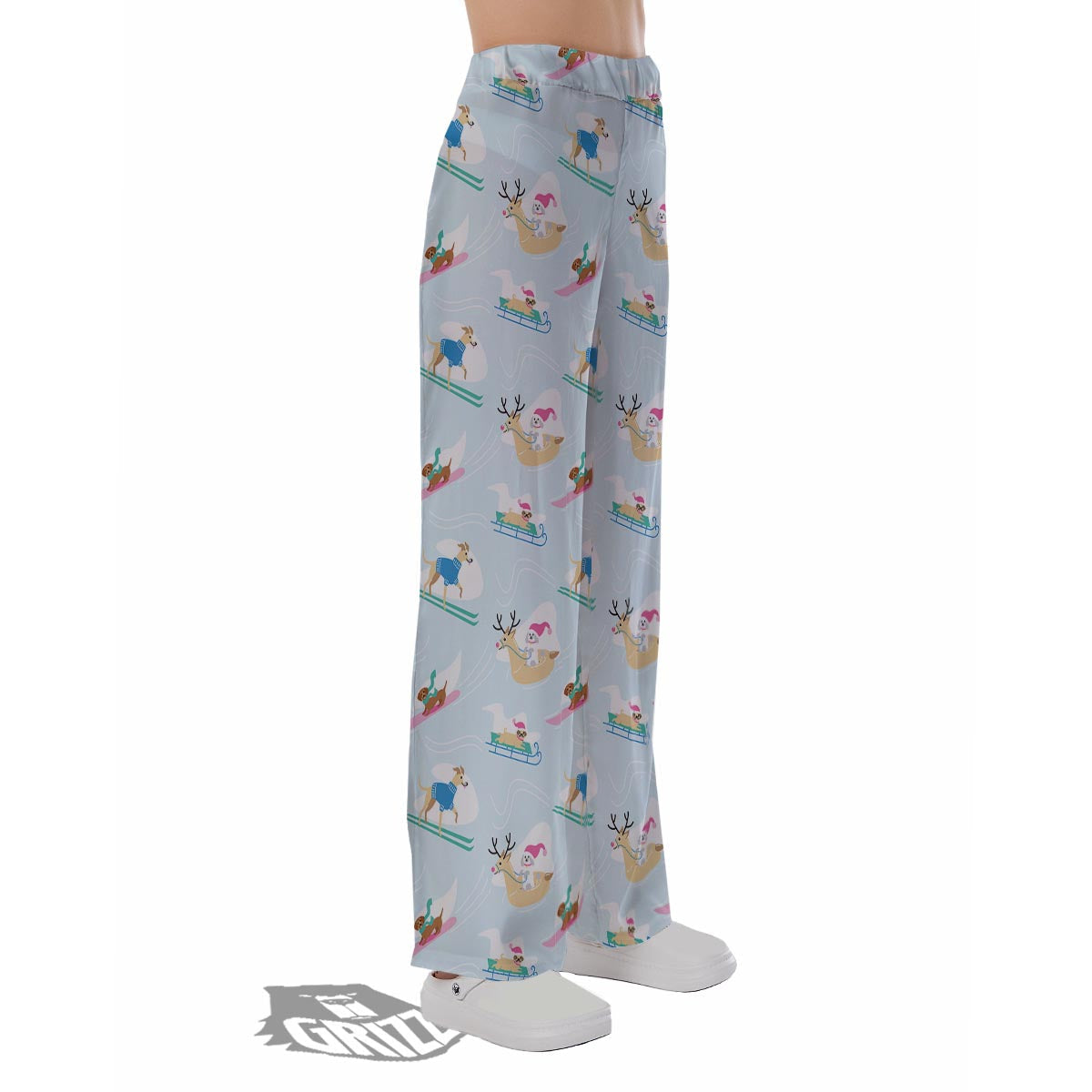 Dog Skiing Print Pattern Pajama Pants-grizzshop