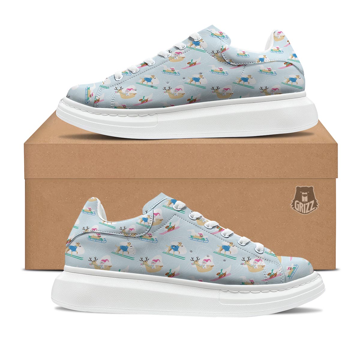 Dog Skiing Print Pattern Platform Shoes-grizzshop