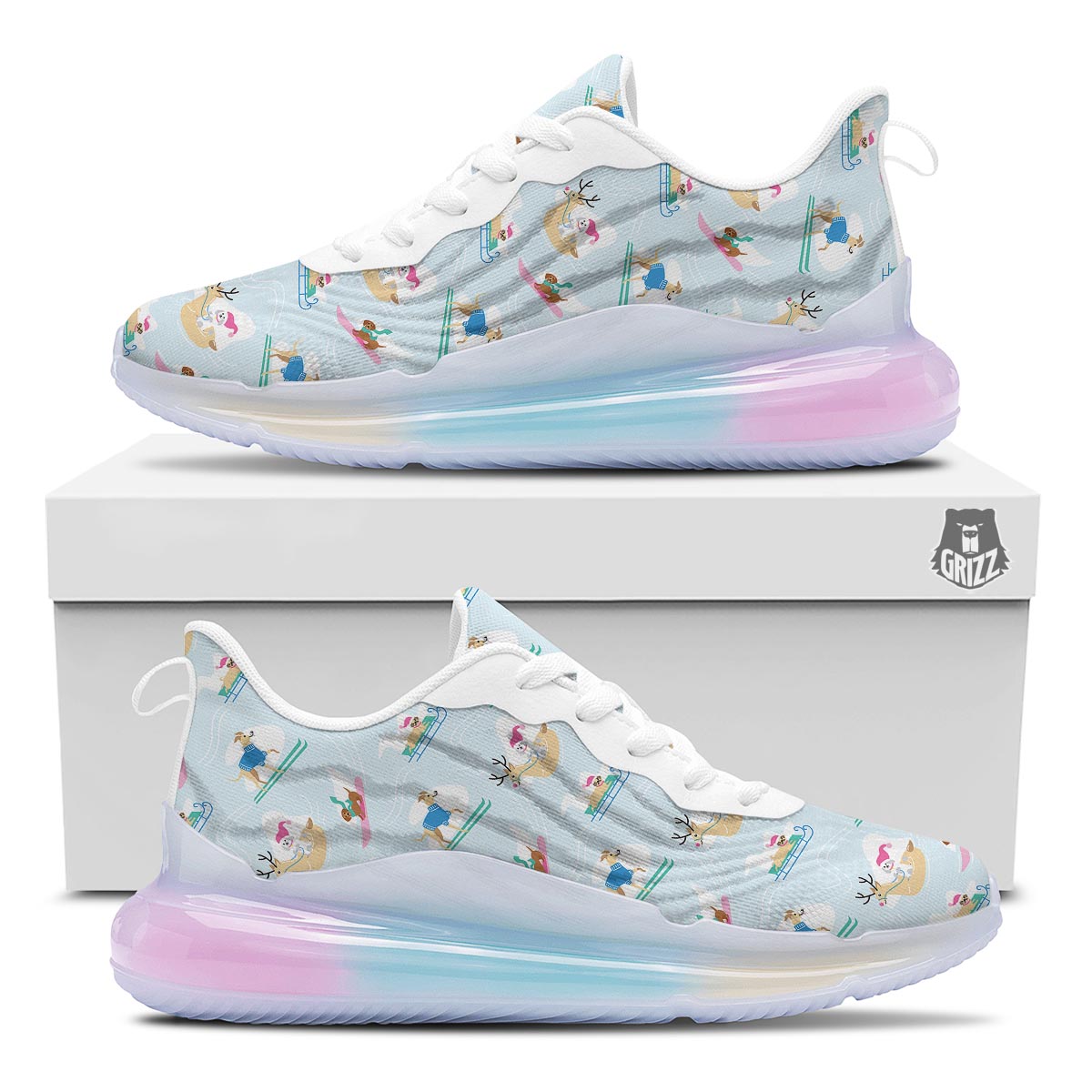 Dog Skiing Print Pattern Running Sneakers-grizzshop