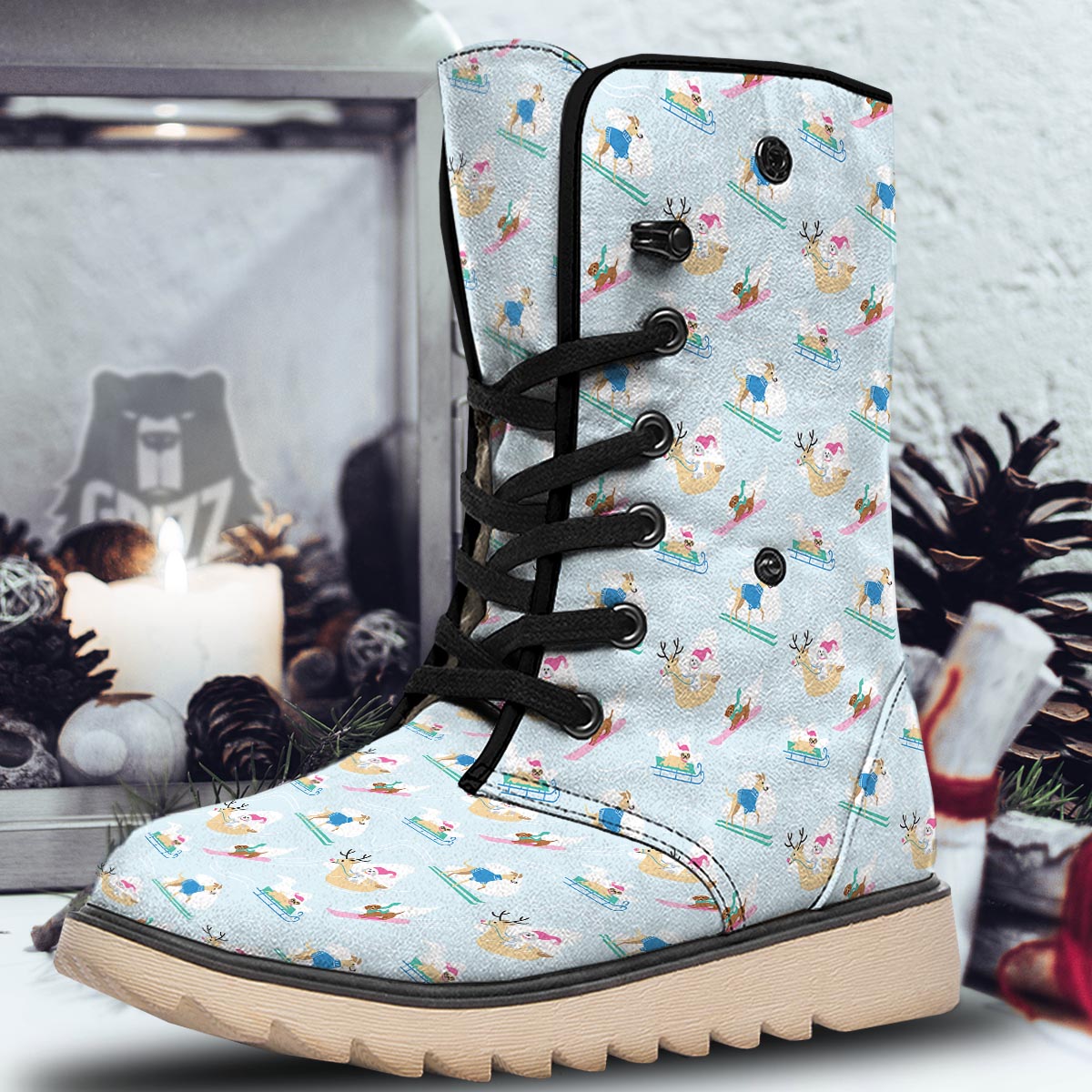 Dog Skiing Print Pattern Snow Boots-grizzshop