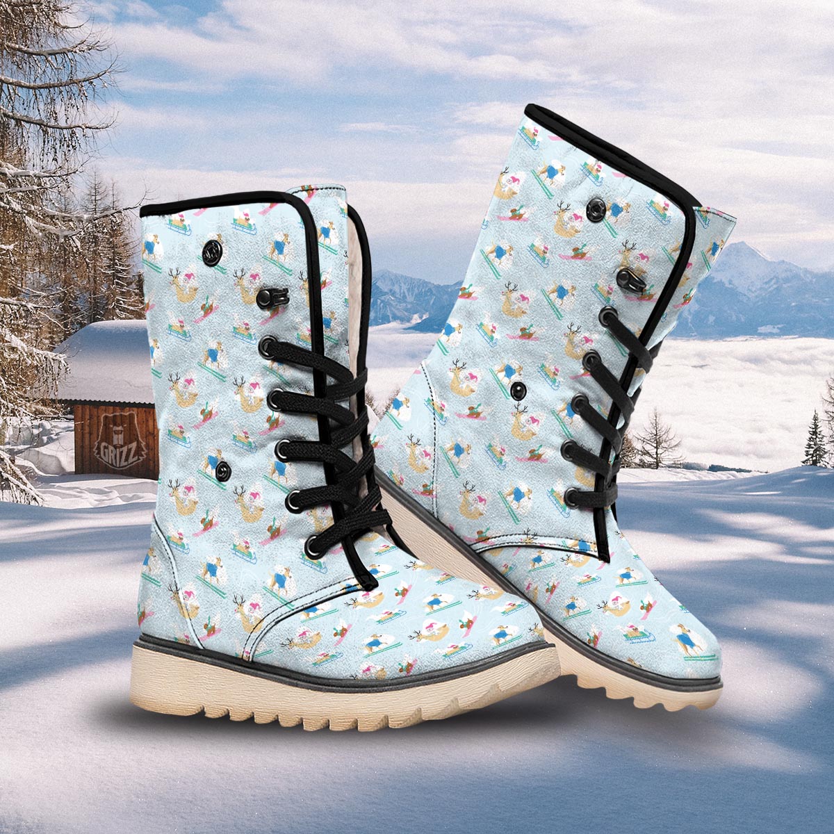 Dog Skiing Print Pattern Snow Boots-grizzshop
