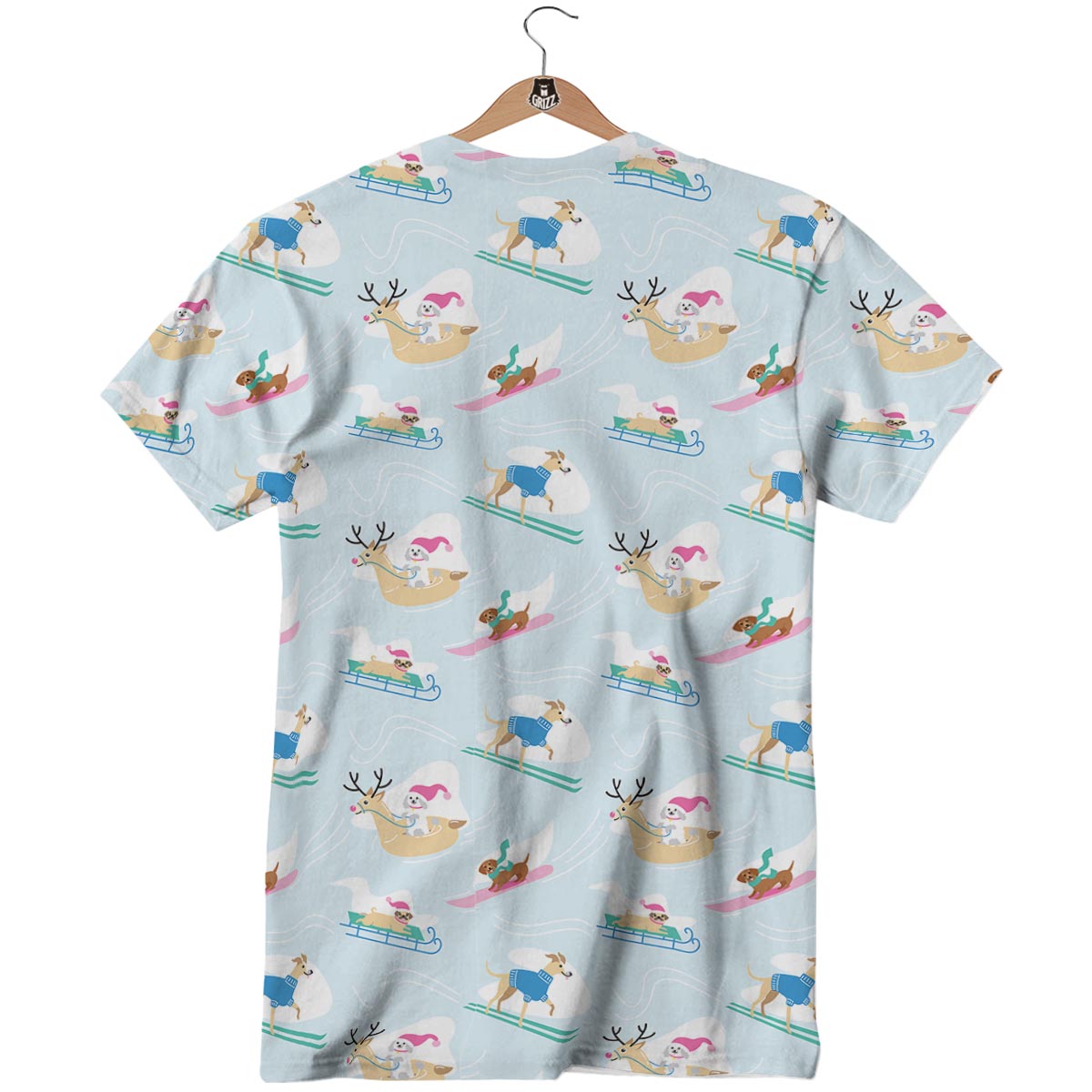 Dog Skiing Print Pattern T-Shirt-grizzshop
