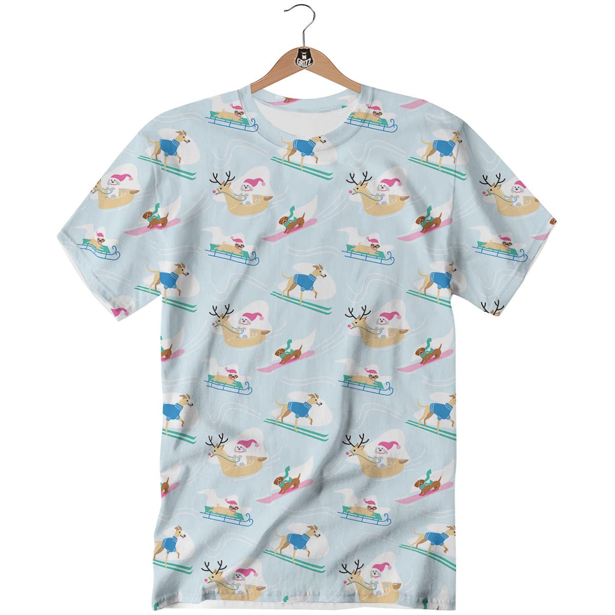 Dog Skiing Print Pattern T-Shirt-grizzshop